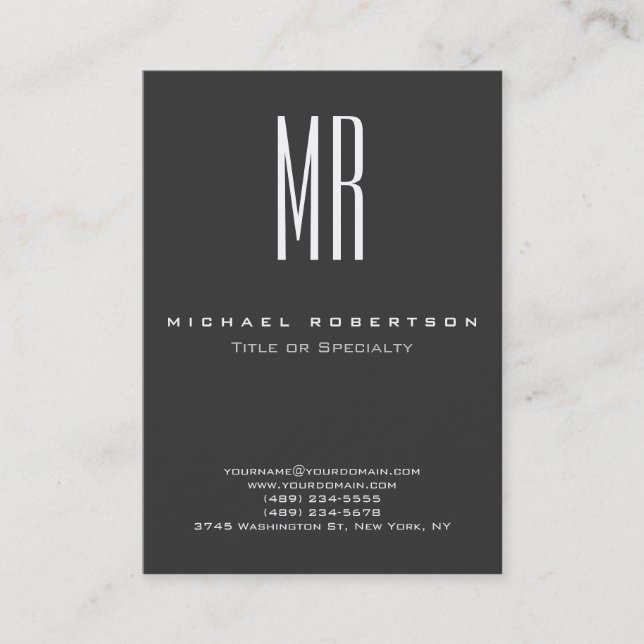 Trendy Monogram Grey Modern Chubby Business Card (Front)