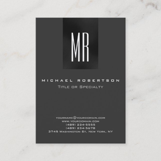 Trendy Monogram Grey White Chubby Business Card (Front)