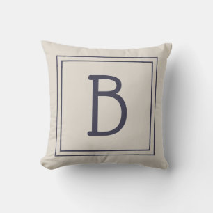 Trendy Monogram Letter Initial Neutral Tan Blue Cushion