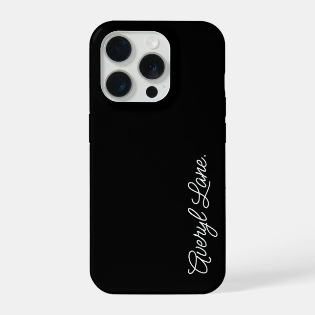 Trendy Monogram Modern Black Script Elegant Name iPhone Case (Back)