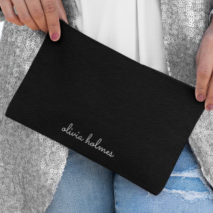 Trendy Monogram   Modern Black Script Name Accessory Pouch