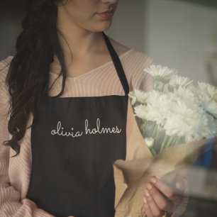 Trendy Monogram   Modern Black Script Name Apron