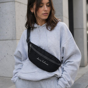 Trendy Monogram Modern Black Script Name Bum Bags