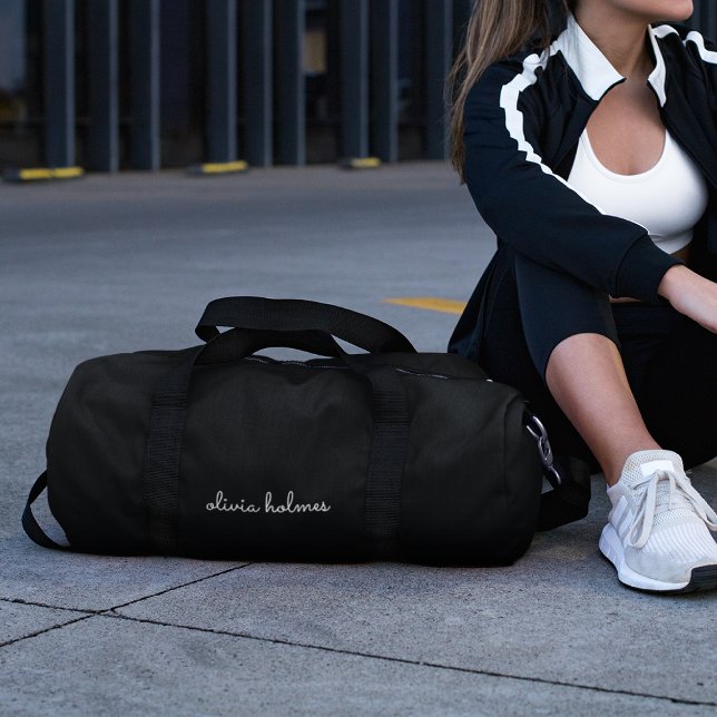 Trendy Monogram | Modern Black Script Name Duffle Bag (Creator Uploaded)