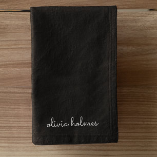 Trendy Monogram Modern Black Script Name Hand Towel