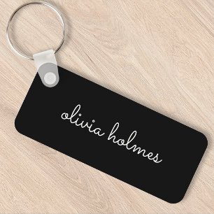 Trendy Monogram Modern Black Script Name Key Ring