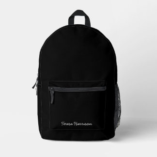 Trendy Monogram Modern Black Script Name Printed Backpack