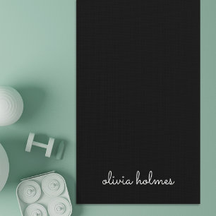 Trendy Monogram Modern Black Script Name Yoga Mat