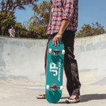 Trendy Monogram Name Teal Blue Green Template Skateboard<br><div class="desc">Custom Distressed Text Teal Blue Green Template Monogram Name Add Your Name Image Logo Modern Elegant Template Skateboard.</div>