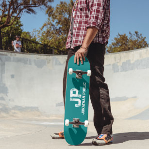 Trendy Monogram Name Teal Blue Green Template Skateboard
