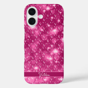 Trendy Monogram Pattern Girly Pink iPhone 16 Case