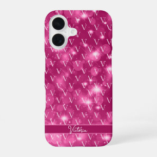 Trendy Monogram Pattern Girly Pink iPhone 16 Case