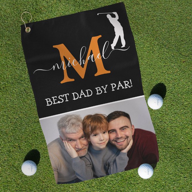 Trendy Monogram & Photo Fathers Day Gift Golf Towe Golf Towel (Creator Uploaded)