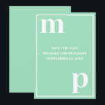 Trendy Monogram Sea Foam Green Save the Date Invitation<br><div class="desc">A simple clean minimalist design in trendy sea foam green with a text pairing of fonts in bold lower case monogram letter text templates and upper case font templates for the details that are easy for you to personalise. Just change the letters to your own right on the product page....</div>