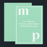 Trendy Monogram Sea Foam Green Save the Date Invitation<br><div class="desc">A simple clean minimalist design in trendy sea foam green with a text pairing of fonts in bold lower case monogram letter text templates and upper case font templates for the details that are easy for you to personalise. Just change the letters to your own right on the product page....</div>