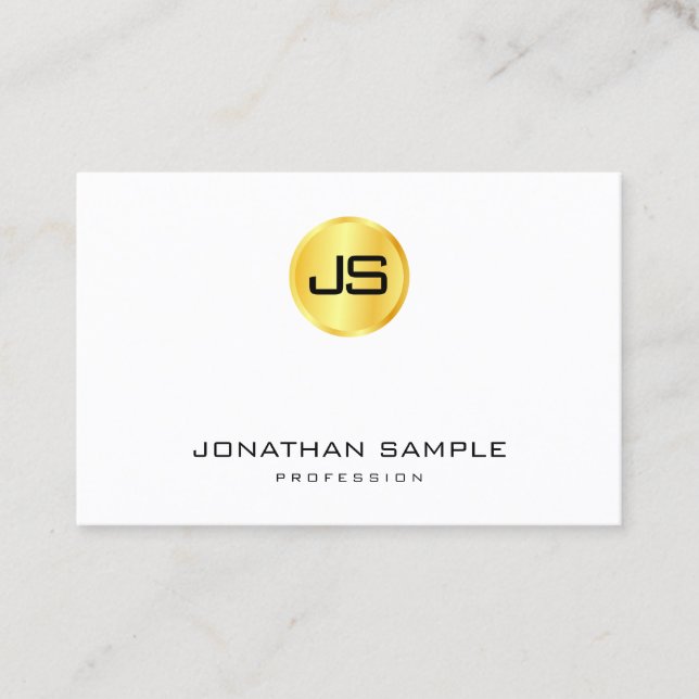 Trendy Monogram Template Gold Look White Modern Business Card (Front)
