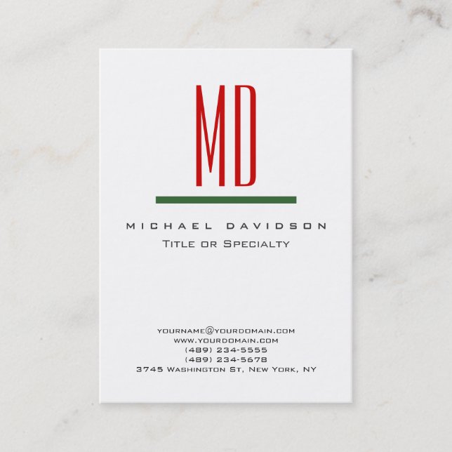 Trendy Monogram White Red Green Business Card (Front)