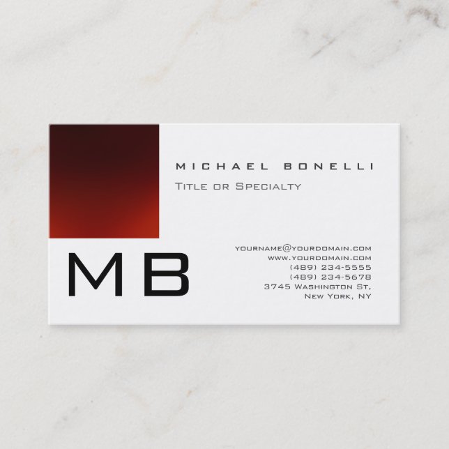 Trendy Monogram White Red Stripe Business Card (Front)