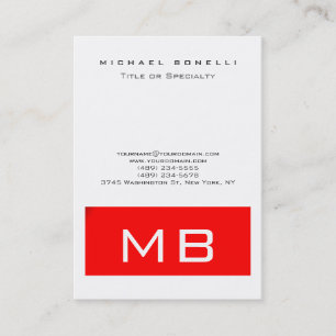 Trendy Monogram White Red Stripe Business Card