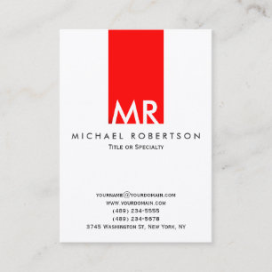 Trendy Monogram White Red Stripe Clean Business Card