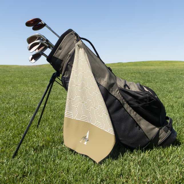 Trendy Monogram with Script Name Overlay Golf Towel (Green)