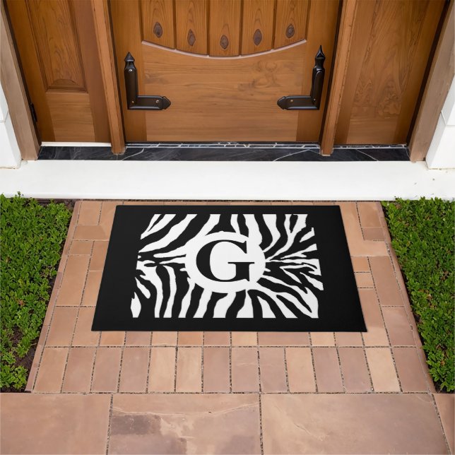 Trendy Monogram Zebra Print Door Mat (Outdoor)