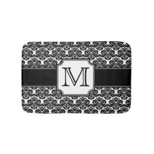 Trendy Monogrammed Damask Bath Mat