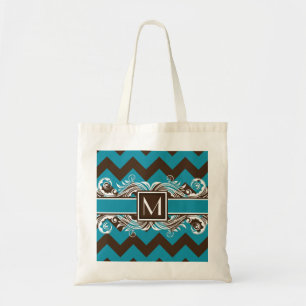 Trendy Monogrammed Geometric Chevron Pattern Tote Bag