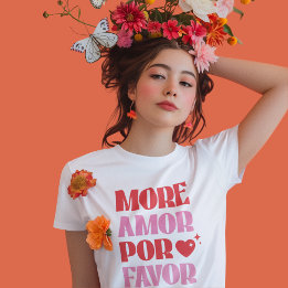 Trendy More Amor Por Favour Red and Pink Simple T-Shirt