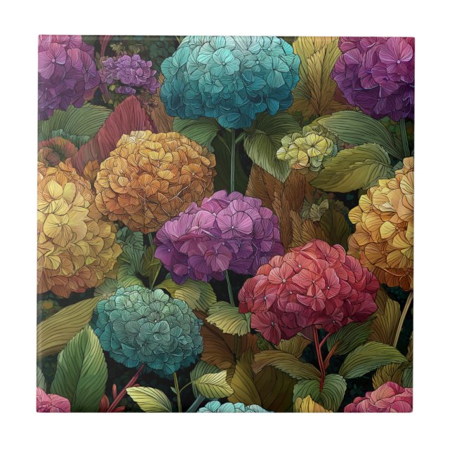 Trendy Moroccan Hydrangeas  Tiles  For Home Decor (Front)