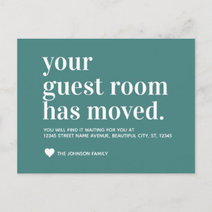 Trendy Moss Green Guest Room Moving Announcement