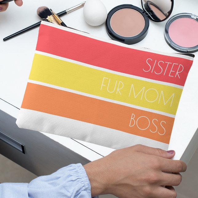 Trendy Mother's Day Typography Toiletry Bag (This modern, trendy typography accessory pouch features pink, orange and yellow stripes.)