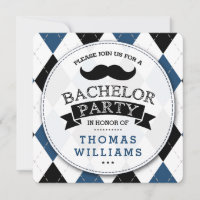 Trendy Moustache Bachelor Party Invitations