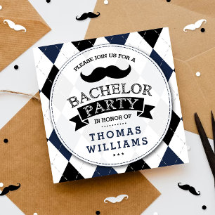 Trendy Moustache Bachelor Party Invitations
