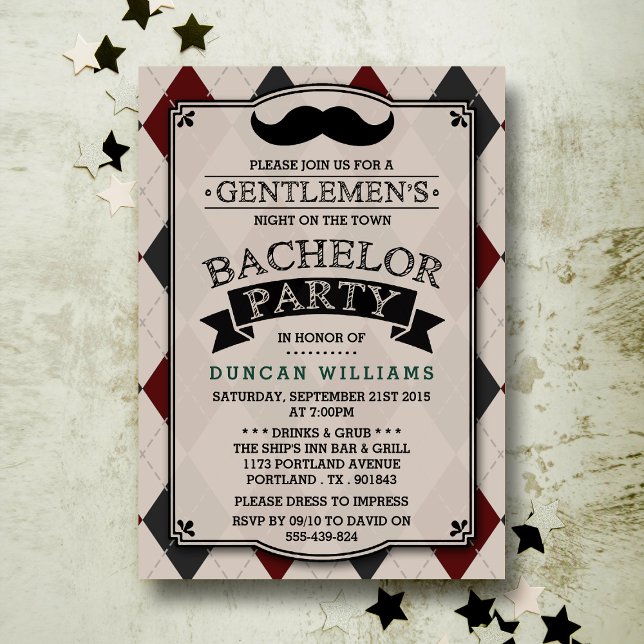 Trendy Moustache Bachelor Party Invitations (Creator Uploaded)