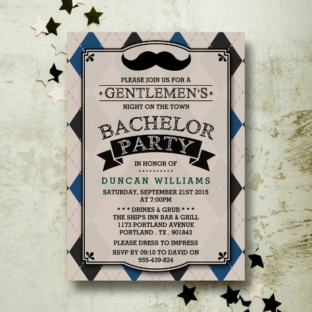 Trendy Moustache Bachelor Party Invitations (Creator Uploaded)