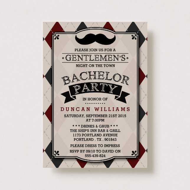 Trendy Moustache Bachelor Party Invitations (Creator Uploaded)