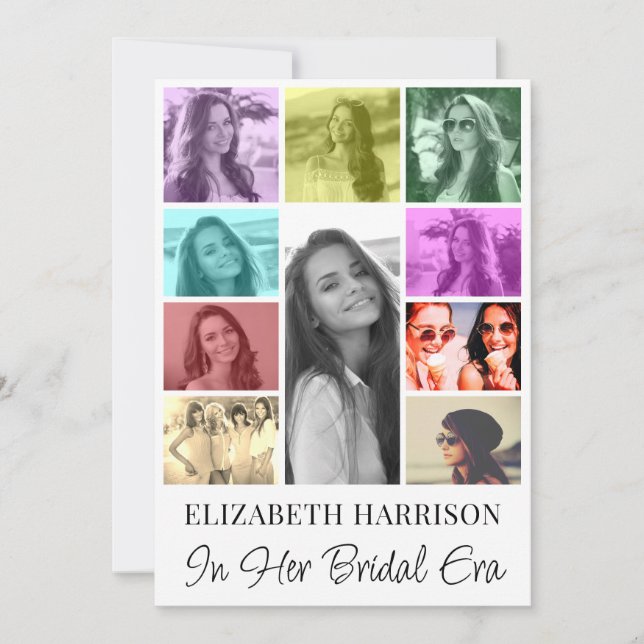 Trendy Multi-Colour Photo Collage Bridal Shower Invitation (Front)