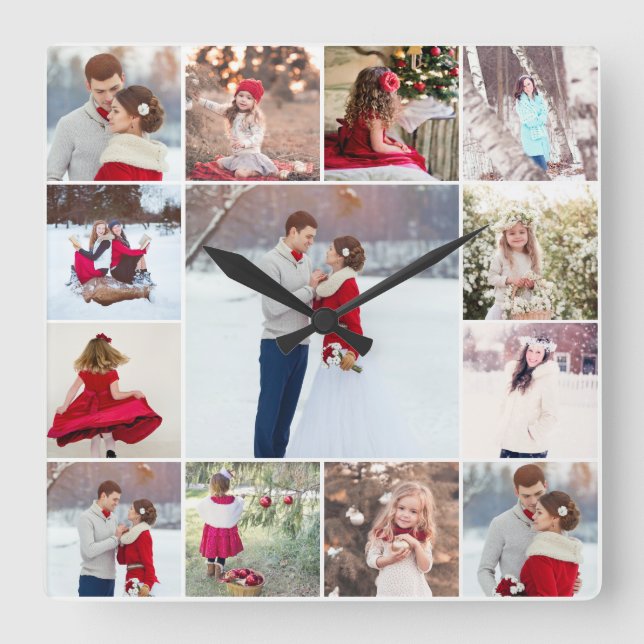 Trendy Multi Photo Collage Wall Clock (Front)