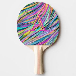 Trendy Multicolor Neon Psychedelic Monogram Ping Pong Paddle