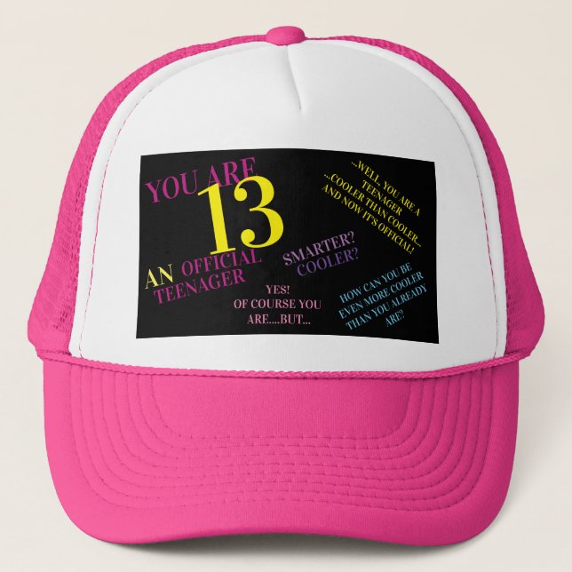 Trendy Multicolor Official Teenager 13th Birthday Trucker Hat (Front)