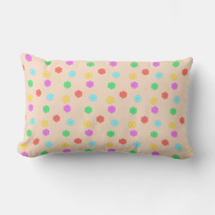 Trendy Multicolored Flowers on Coral Lumbar Cushion