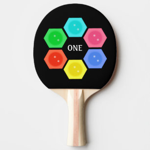 Trendy multicolored honeycomb on black ping pong paddle