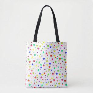 Trendy multicolored stars on white tote bag