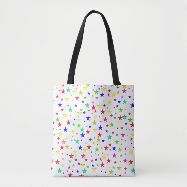 Trendy multicolored stars on white tote bag (Front)