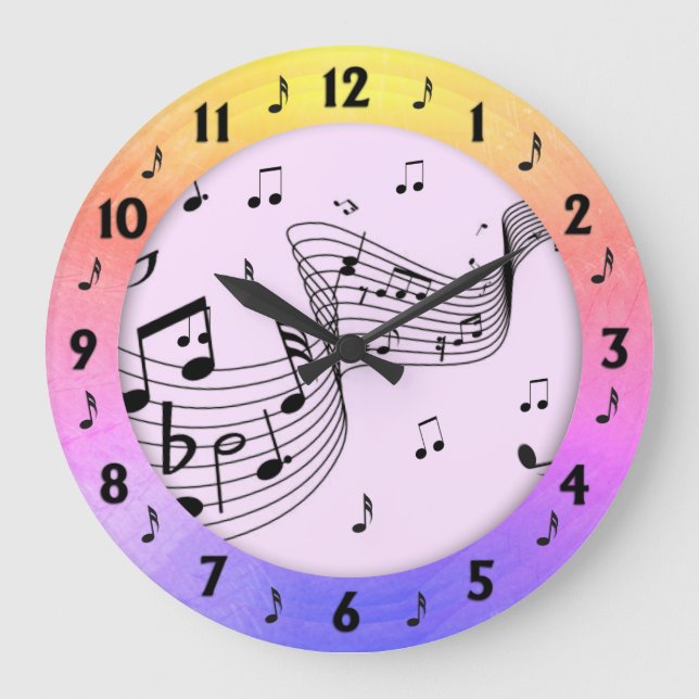 Trendy Music Colourful Round Wall Large Clock (Front)
