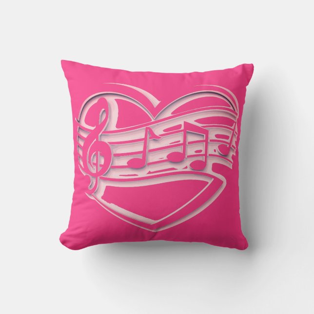 Trendy Music heart  pink throw pillow (Front)