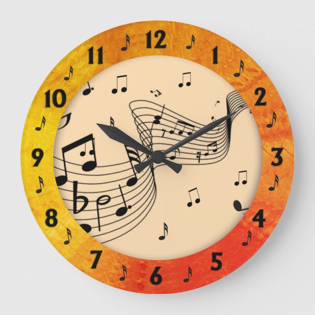 Trendy Music Tangerine Round Wall Large Clock (Front)