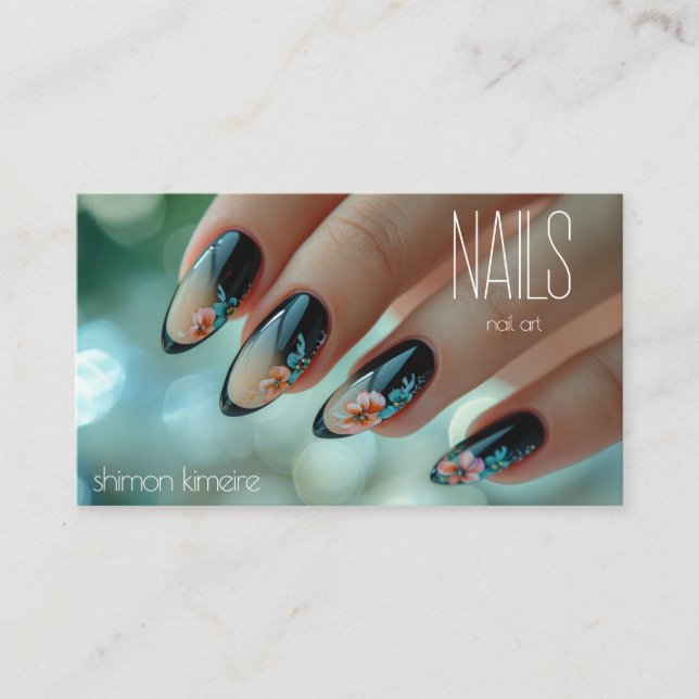 Trendy Nail Floral Art Manicurist Loyalty  Business Card (Front)