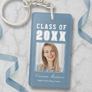 Trendy Name Class Of Dusty Blue Graduate Photo Key Ring